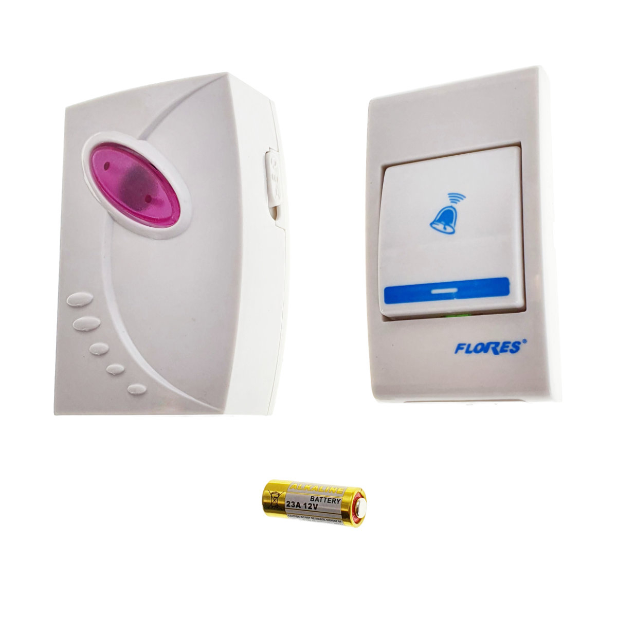Sonerie cu buton Wireless cu baterii, Flores FE-40793, un receptor, 32 melodii, raza actiune 100 metri, sistem anti-interferenta, alba cu roz [3]