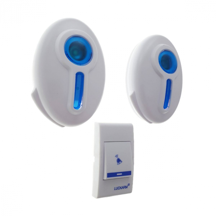 Sonerie Luckarm 7620,fara fir cu un buton si 2 sonerii cu led,30 melodii,alba cu albastru [2]