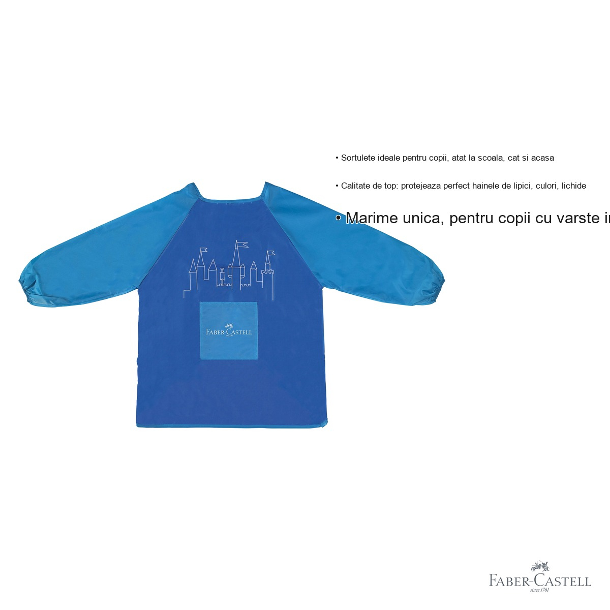 Sortulet pentru pictura Faber-Castell, maneci lungi cu elastic, pentru copii 6-10 ani, albastru [5]