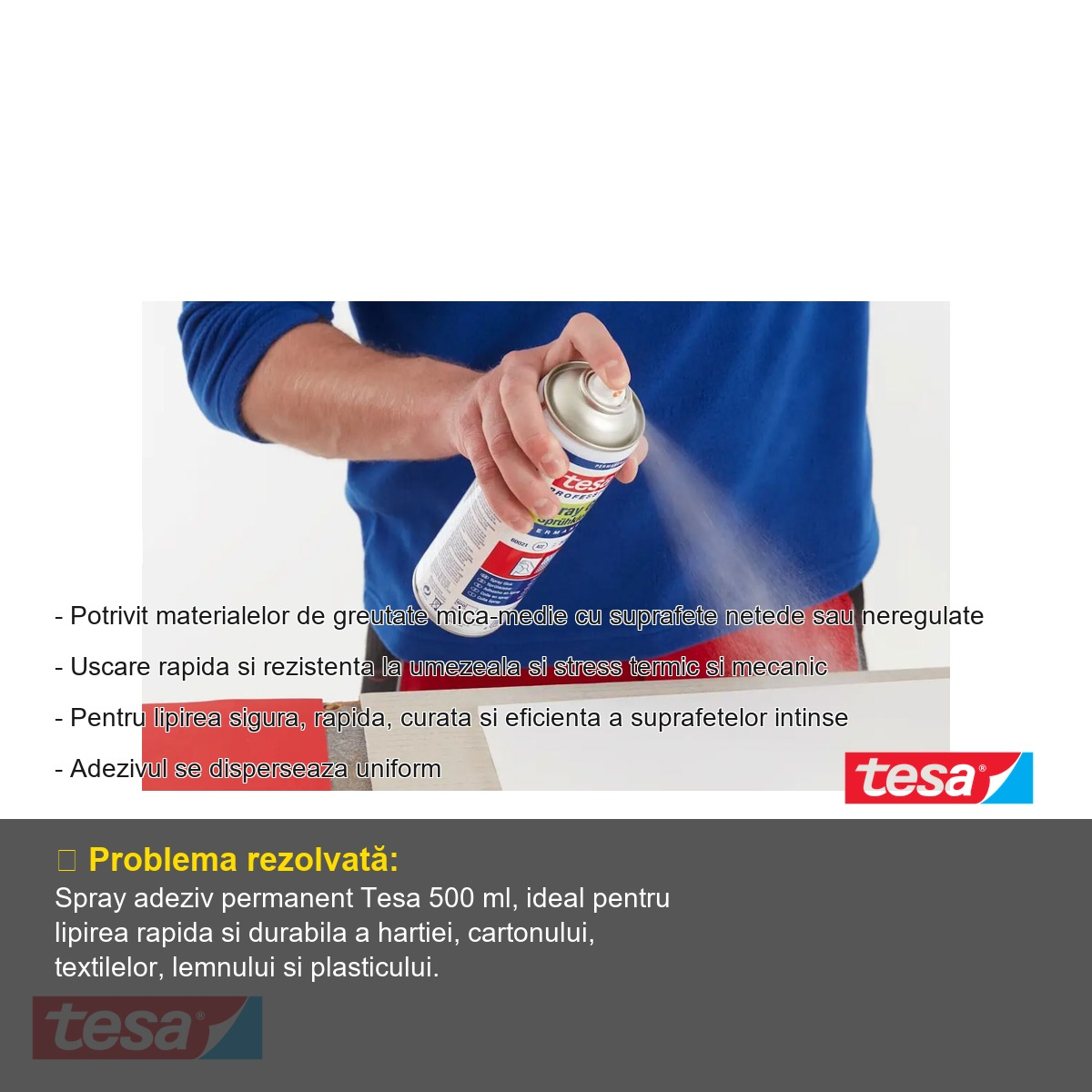 Spray adeziv permanent Tesa 60021, 500 ml, pentru hartie, carton, textile si materiale diverse [3]