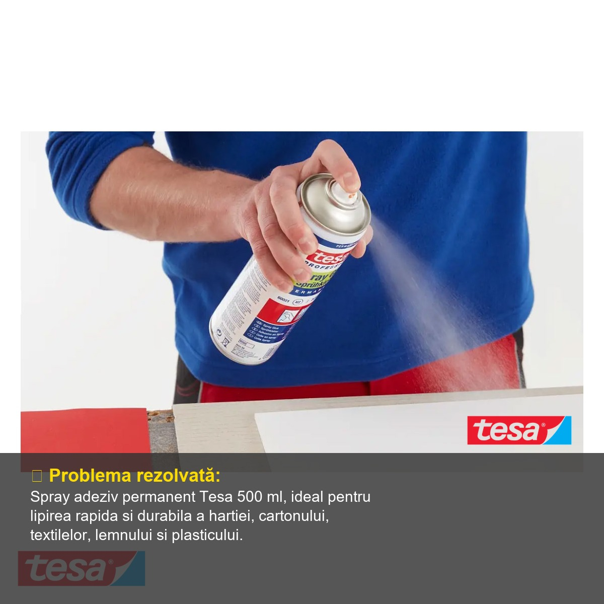 Spray adeziv permanent Tesa 60021, 500 ml, pentru hartie, carton, textile si materiale diverse [8]