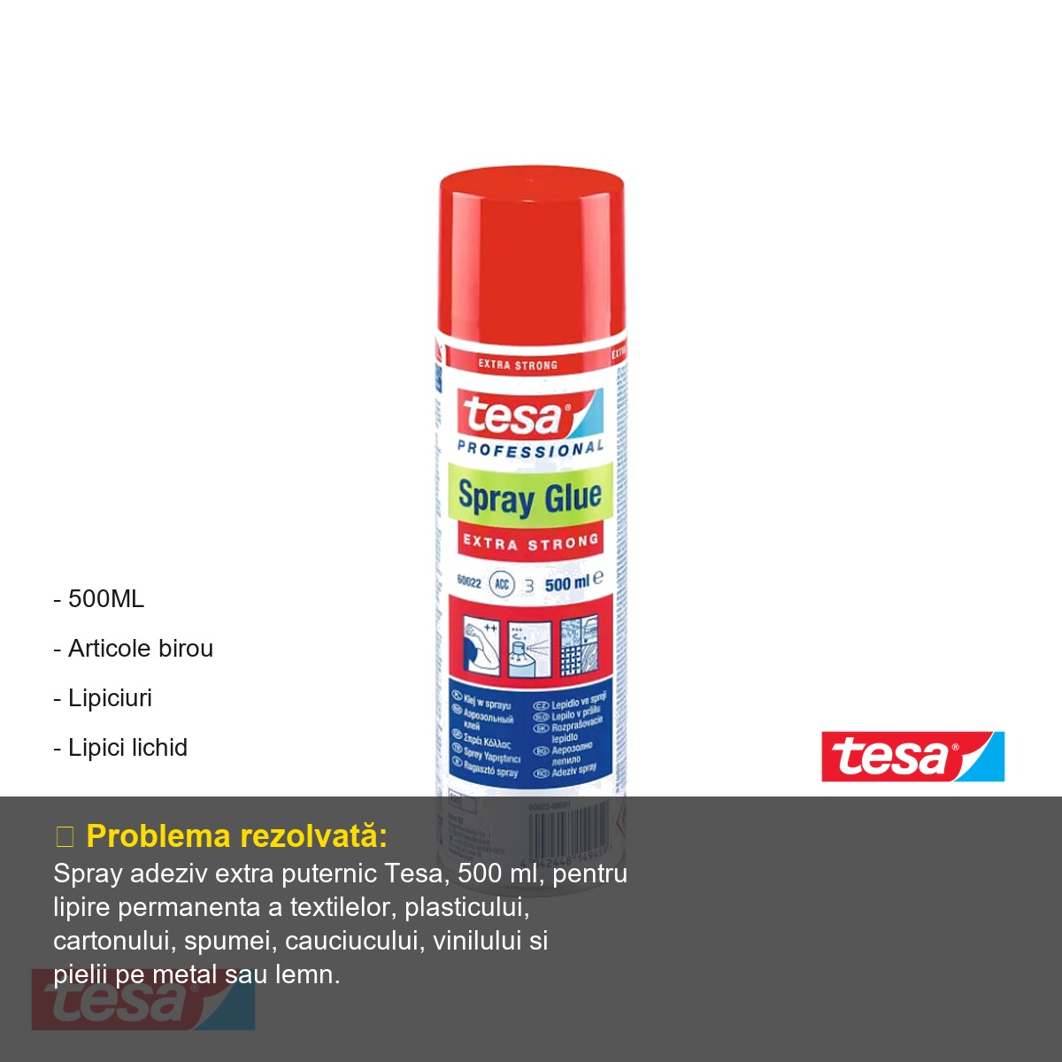 Spray adeziv Tesa Extra Strong permanent, 500 ml, pentru textile, plastic, carton si spuma [4]