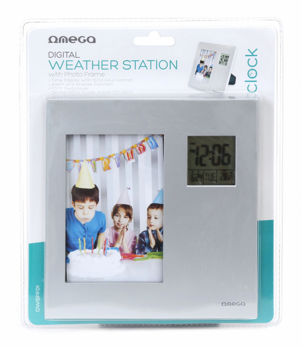 Statie meteo Omega 542363 , cu ceas digital,alarma si rama foto , gri [3]