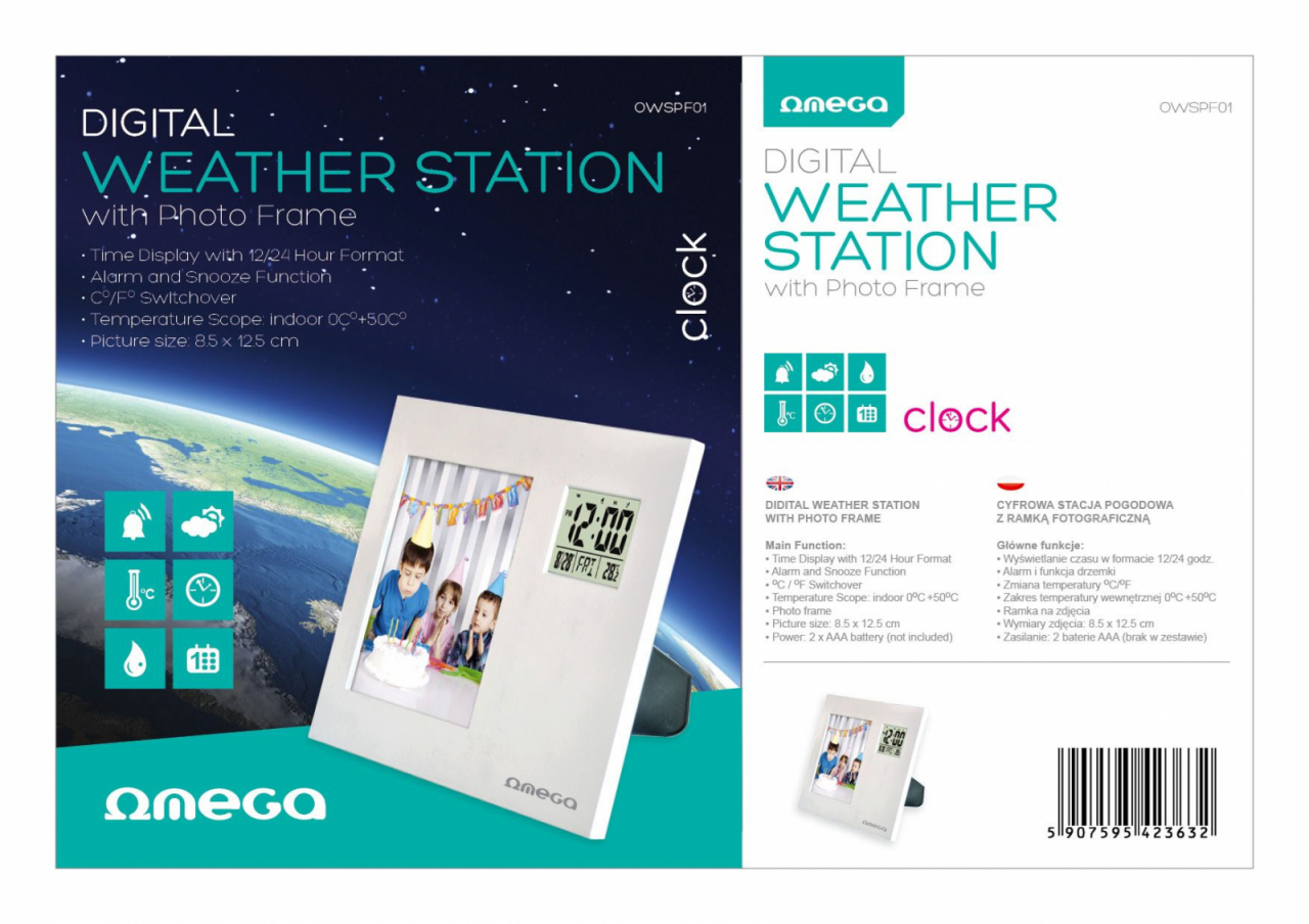 Statie meteo Omega 542363 , cu ceas digital,alarma si rama foto , gri [8]