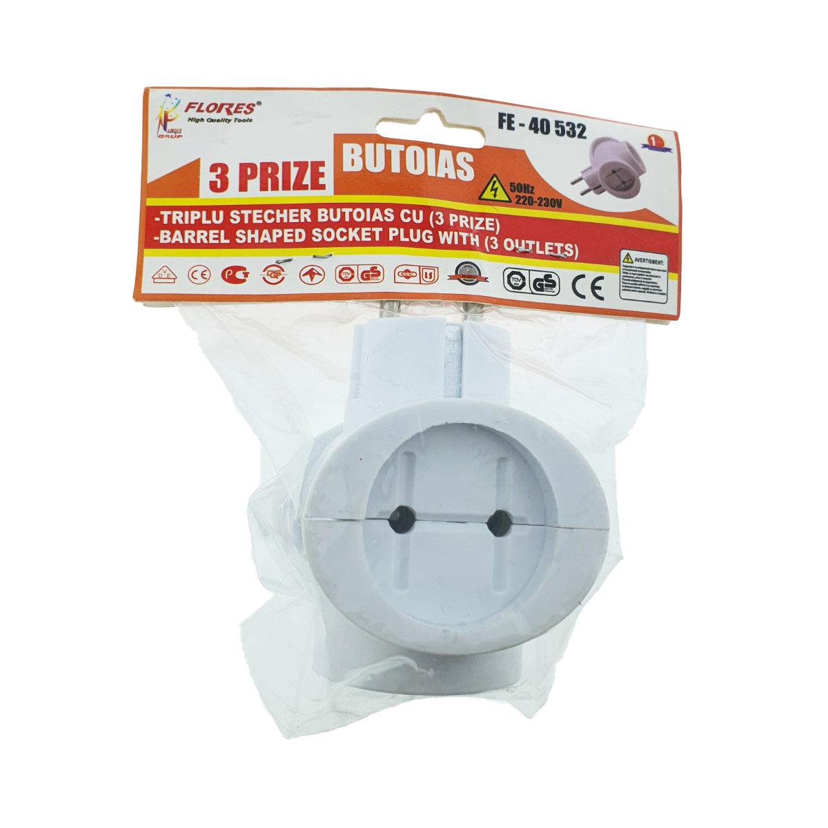Stecher tip butoias, triplu, Flores 40532, 16A, 220V, alb [5]