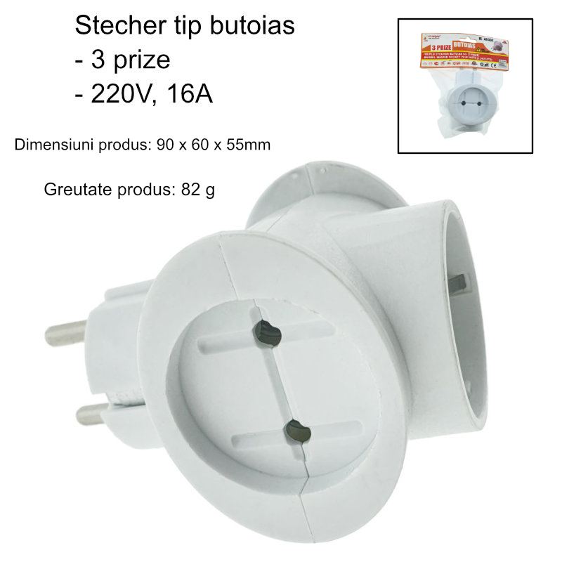 Stecher tip butoias, triplu, Flores 40532, 16A, 220V, alb [6]