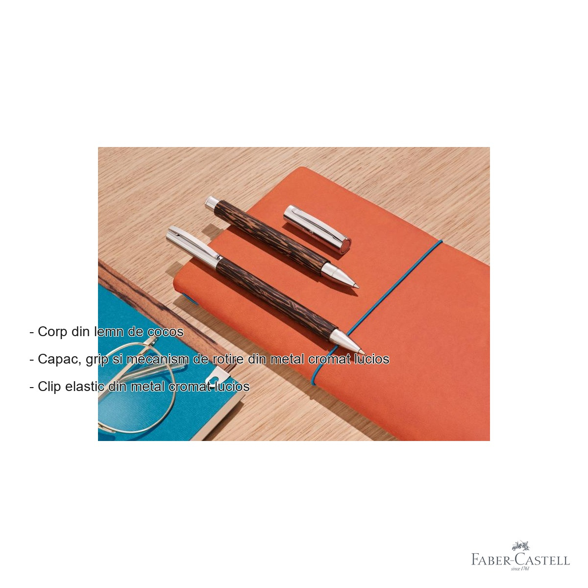 Stilou Faber-Castell Ambition corp din lemn de cocos, penita otel inoxidabil, pentru scriere premium [2]