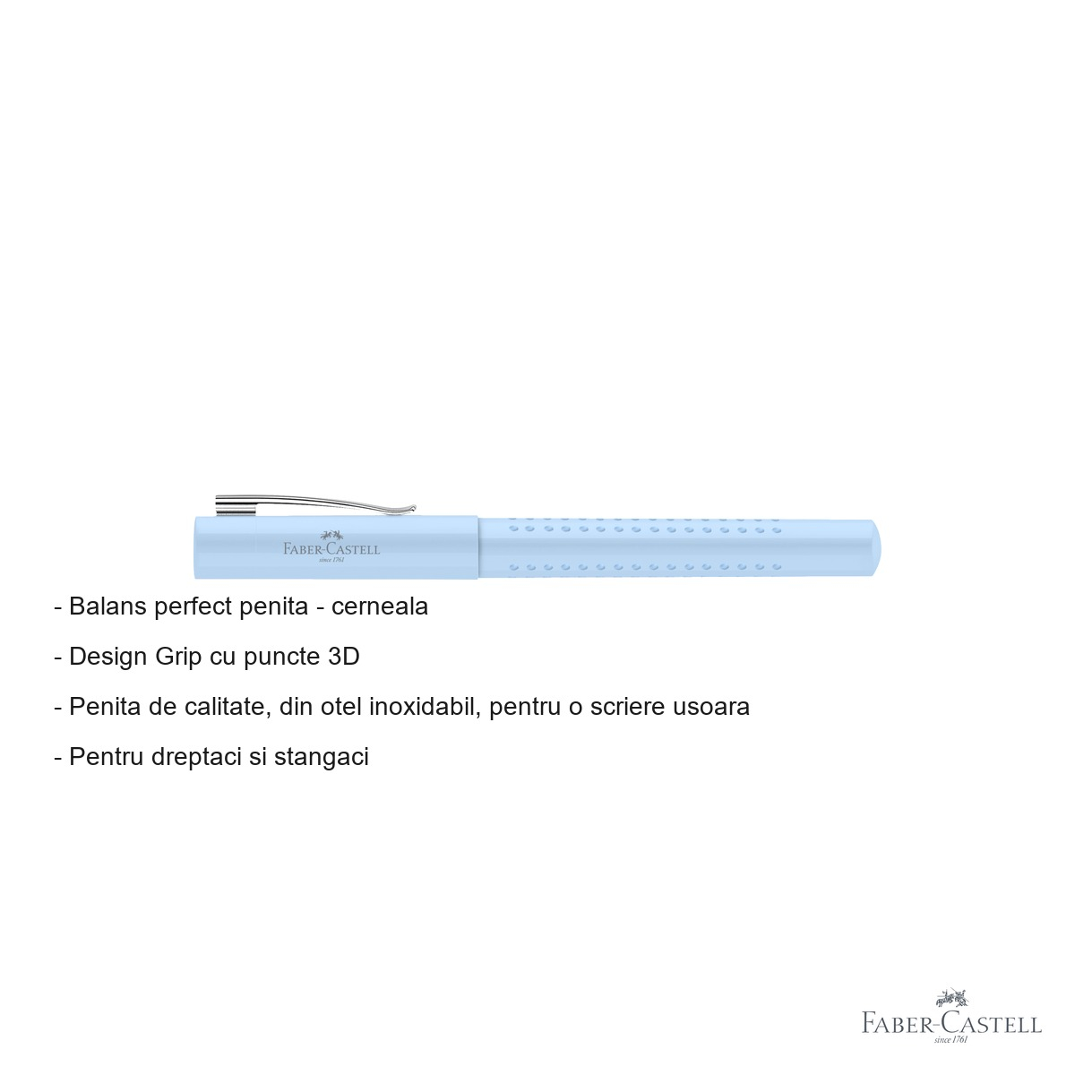 Stilou Faber-Castell Grip 2010 Blue Sky, penita otel inoxidabil, pentru dreptaci si stangaci [2]