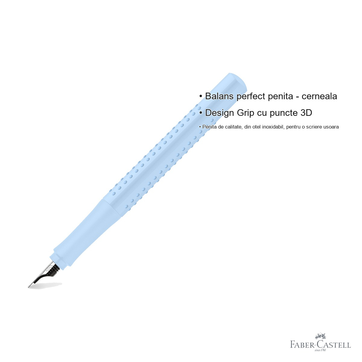 Stilou Faber-Castell Grip 2010 Blue Sky, penita otel inoxidabil, pentru dreptaci si stangaci [3]