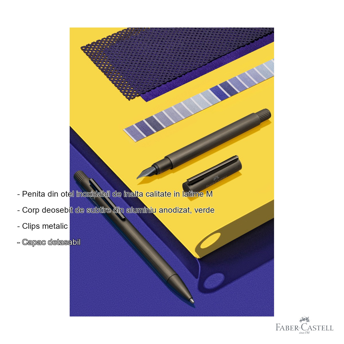 Stilou Faber-Castell Neo Slim din aluminiu anodizat negru, penita otel inoxidabil M, pentru profesionisti [2]