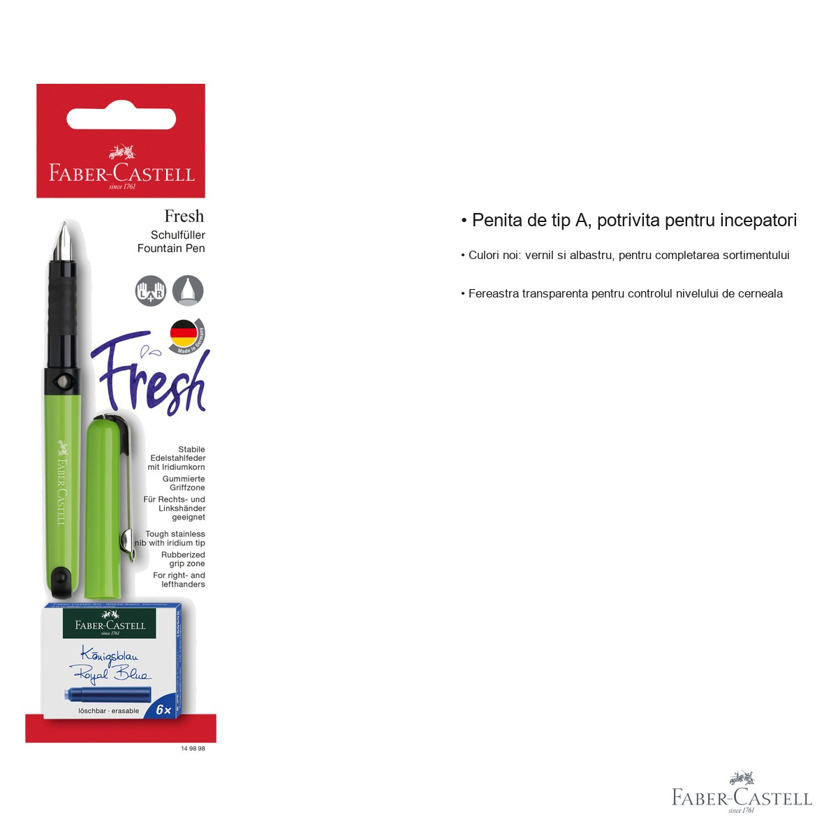 Stilou scolar Faber-Castell Vario cu 6 cartuse cerneala, penita tip A, pentru incepatori dreptaci si stangaci [6]