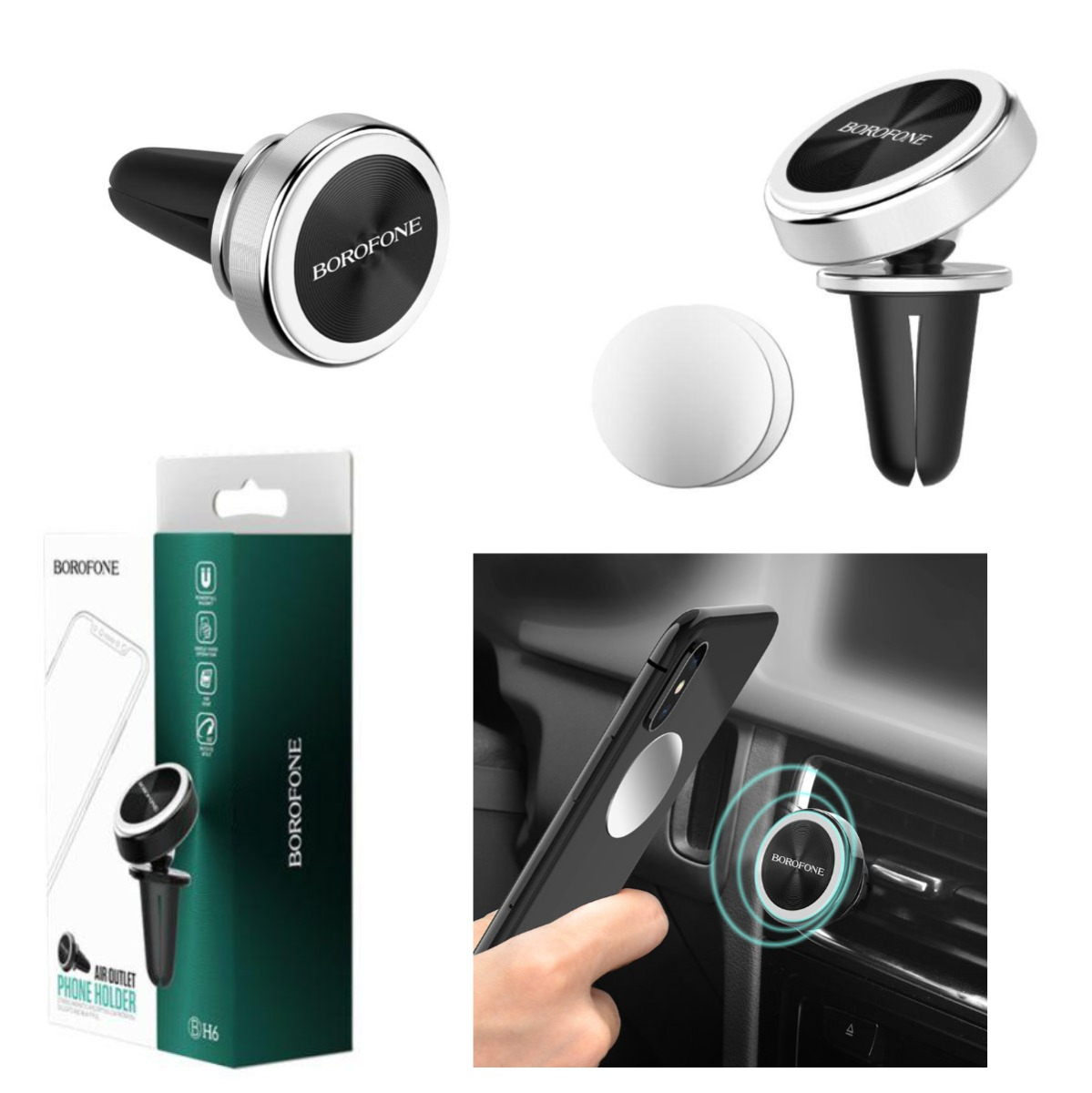Suport auto magnetic, Borofone BH6 Platinum, cu prindere la grila de ventilatie, argintiu [5]