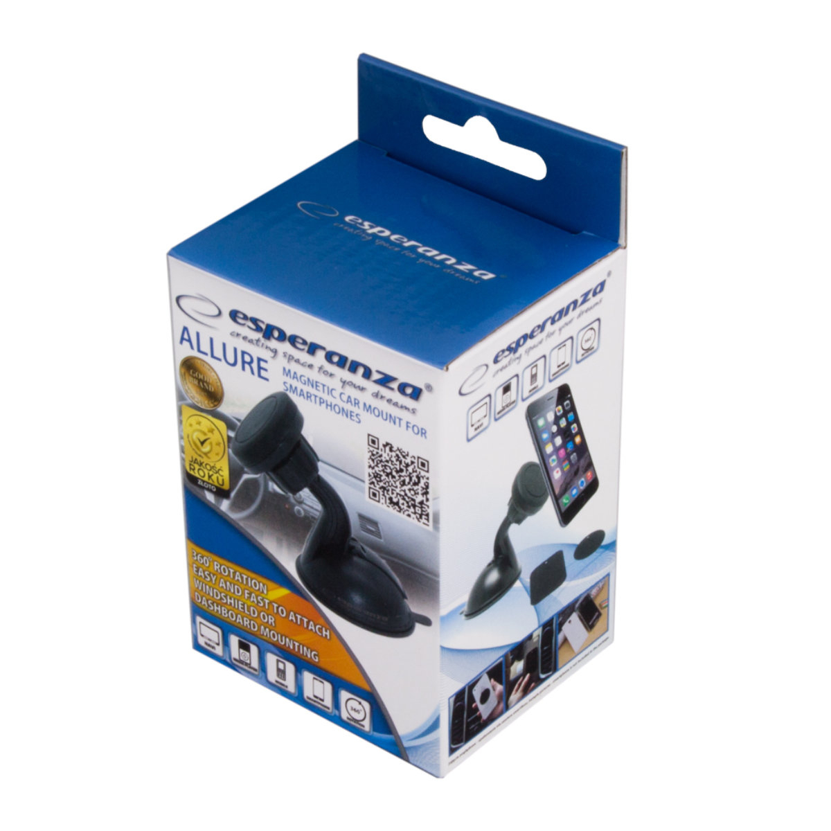 Suport auto magnetic, Esperanza Allure, pentru smartphone, cu ventuza fixare, rotire 360 de grade, negru [6]