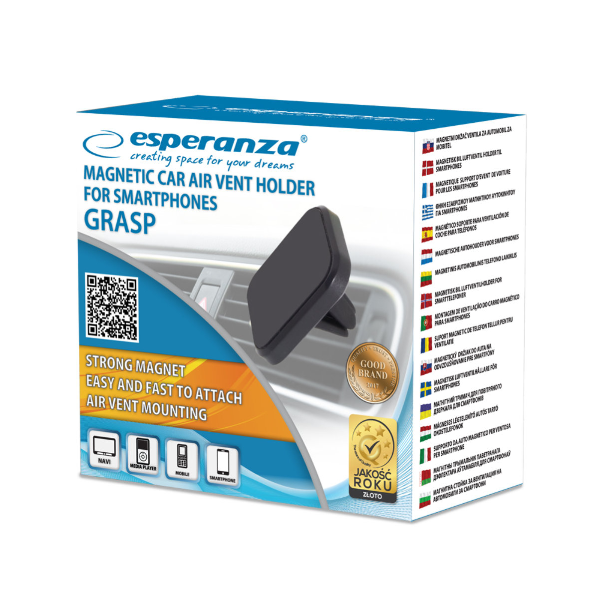 Suport auto magnetic, Esperanza Grasp 94292, cu prindere la grila de ventilatie, negru [5]