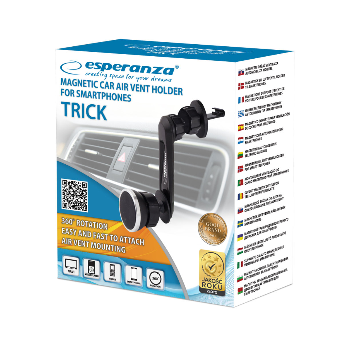 Suport auto magnetic, Esperanza Trick 94293, cu prindere la grila de ventilatie, negru [8]
