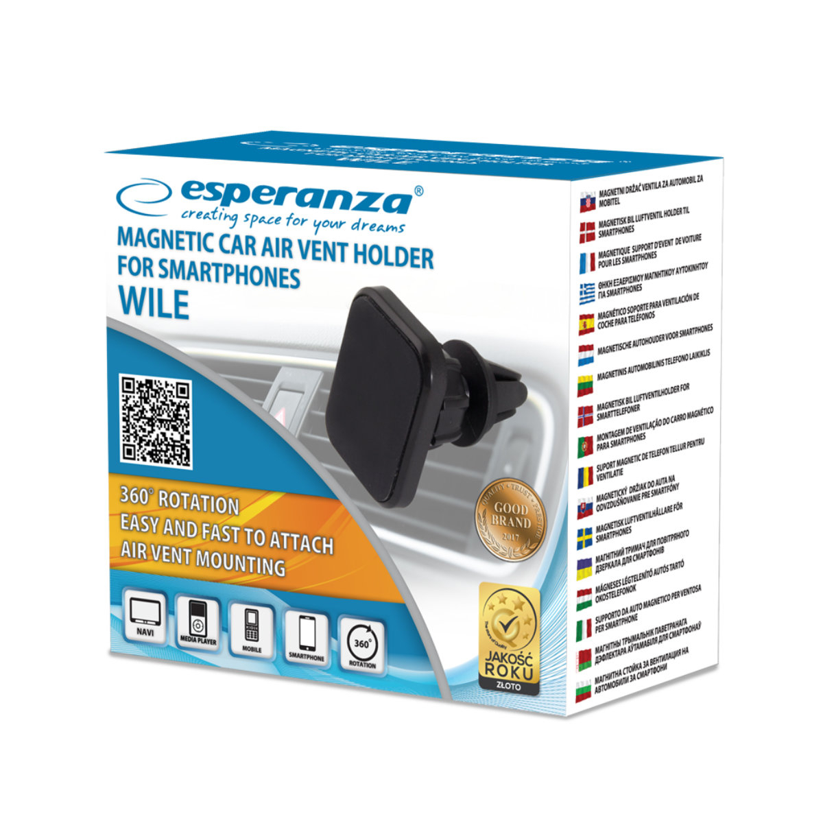 Suport auto magnetic, Esperanza Wile 94291, cu prindere la grila de ventilatie, negru [10]