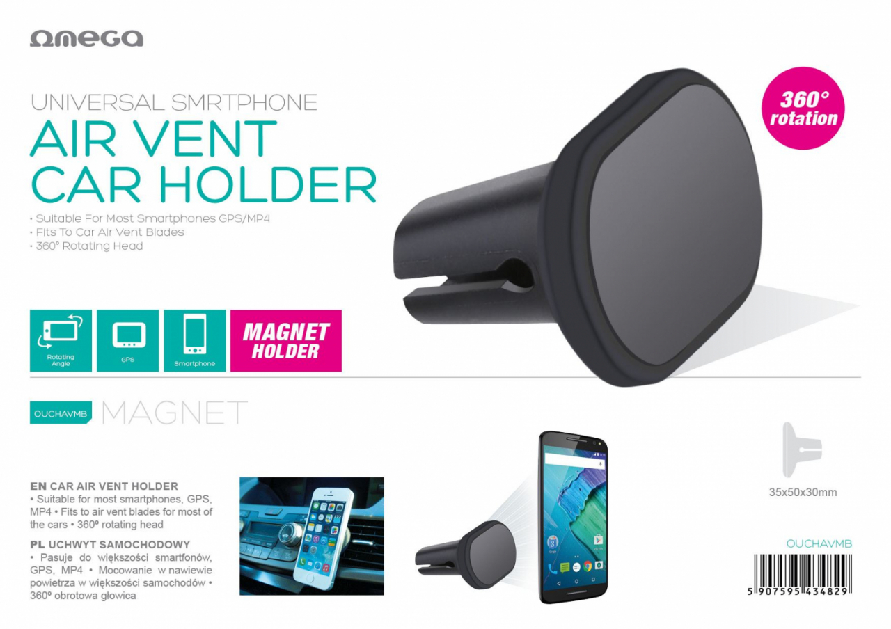 Suport auto pentru smartphone , Omega , cu magnet , prindere pe grila de ventilatie [43482] [6]