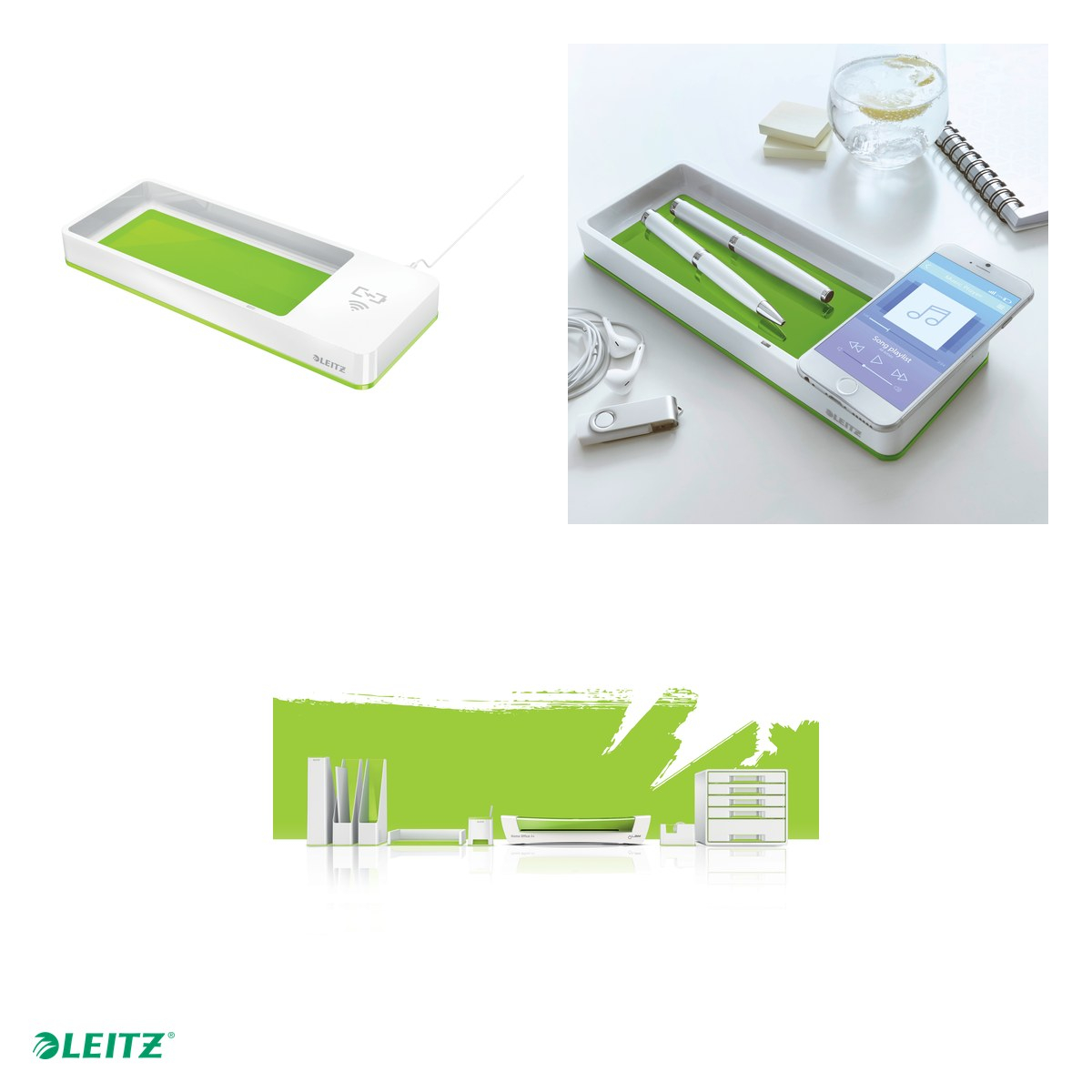Suport birou cu incarcator inductie metaliz/alb Leitz Wow, verde [4]