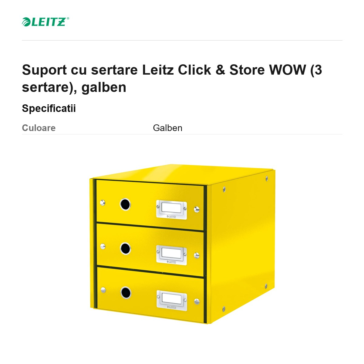 Suport cu sertare Leitz Click & Store WOW (3 sertare), galben [3]