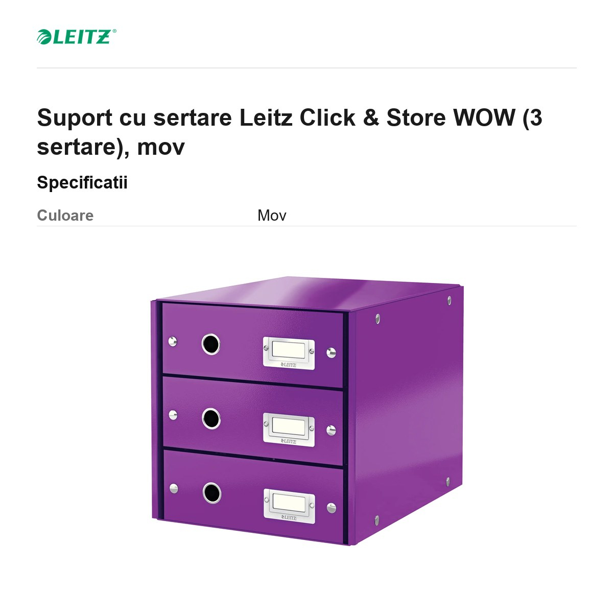 Suport cu sertare Leitz Click & Store WOW (3 sertare), mov [3]