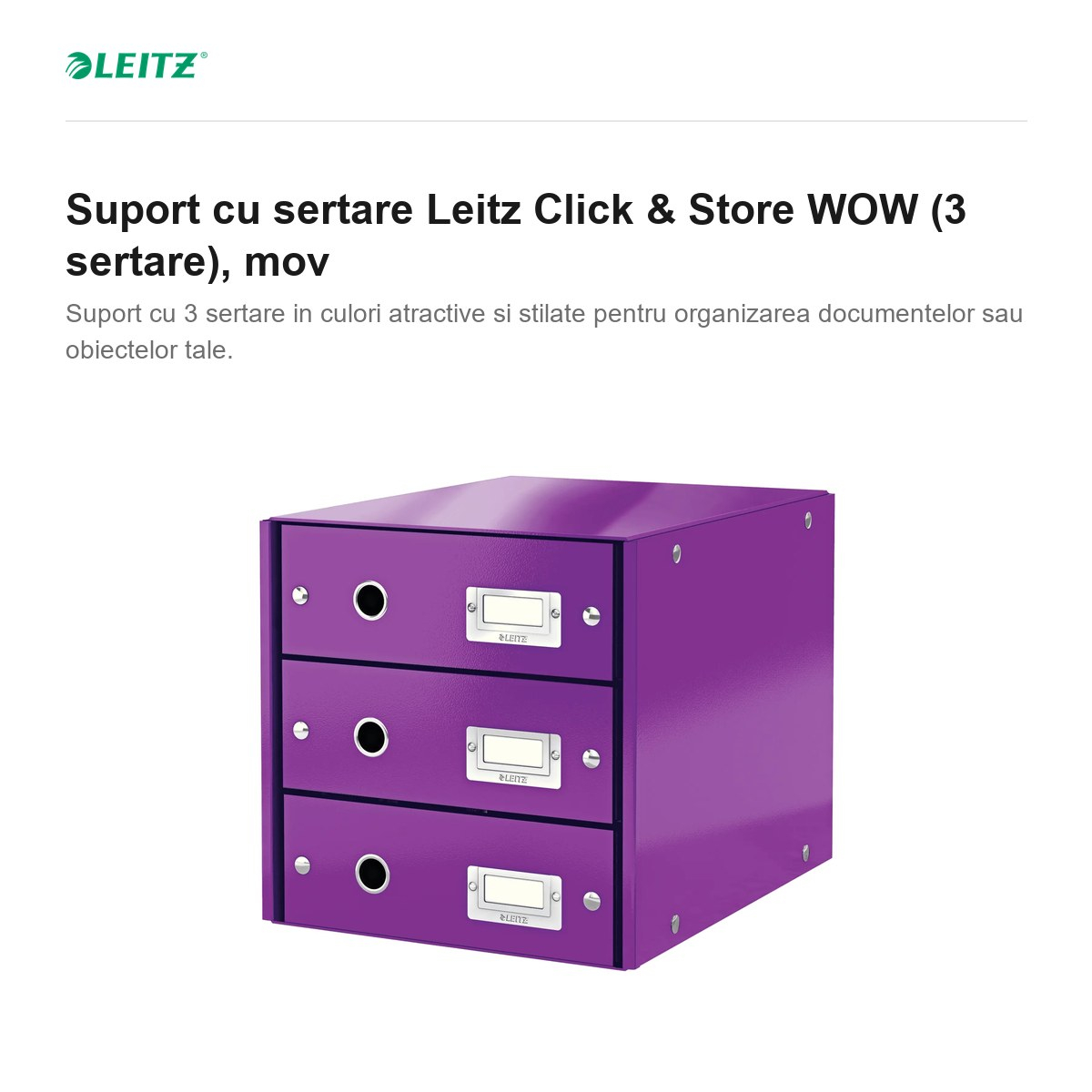 Suport cu sertare Leitz Click & Store WOW (3 sertare), mov [2]