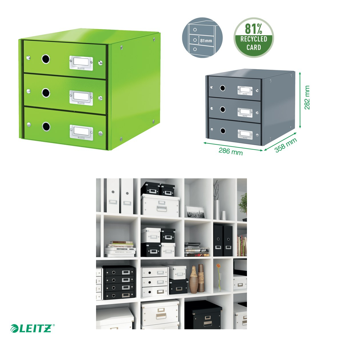 Suport cu sertare Leitz Click & Store WOW (3 sertare), verde [4]
