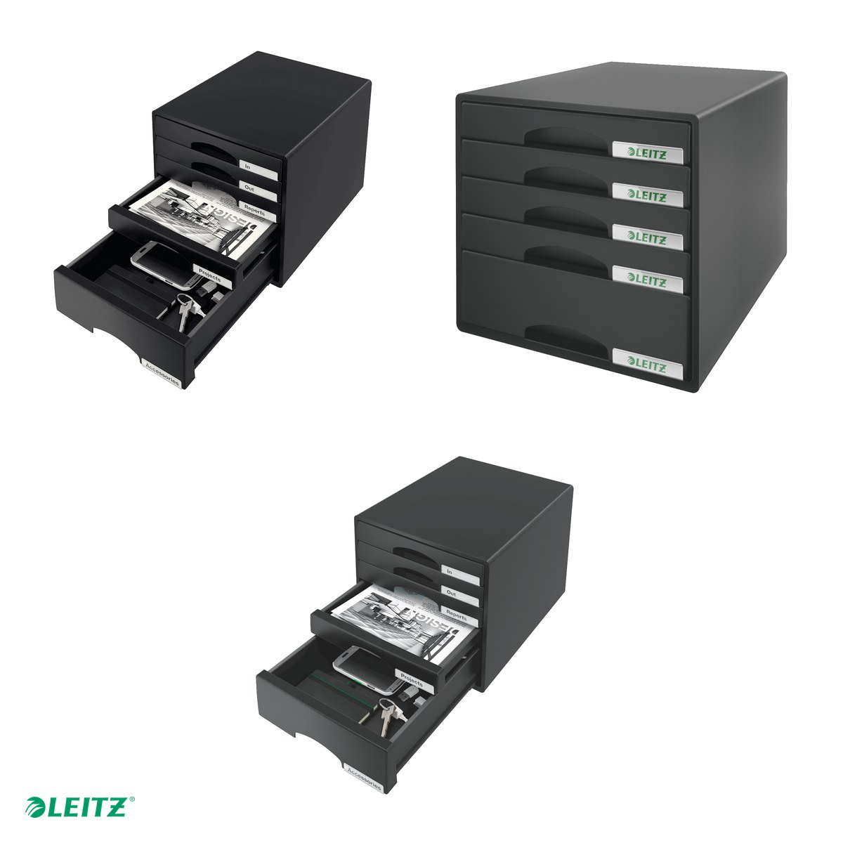 Suport cu sertare Leitz Plus, pentru arhivare, negru [4]