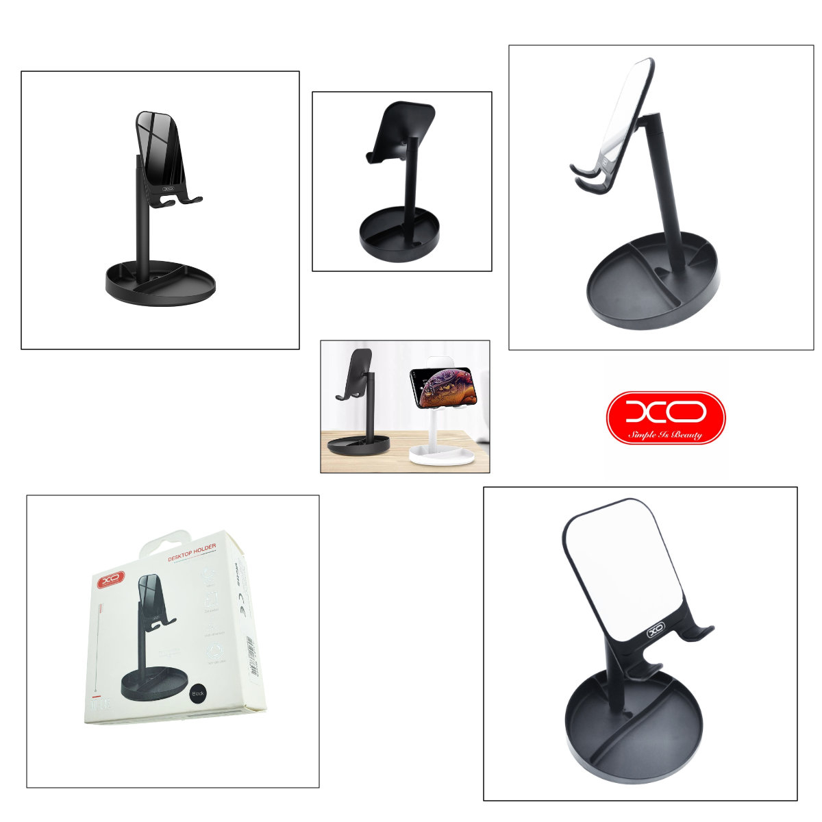 Suport de birou universal, XO-C42 86730 Desktop Holder, din metal, cu oglinda, negru [5]