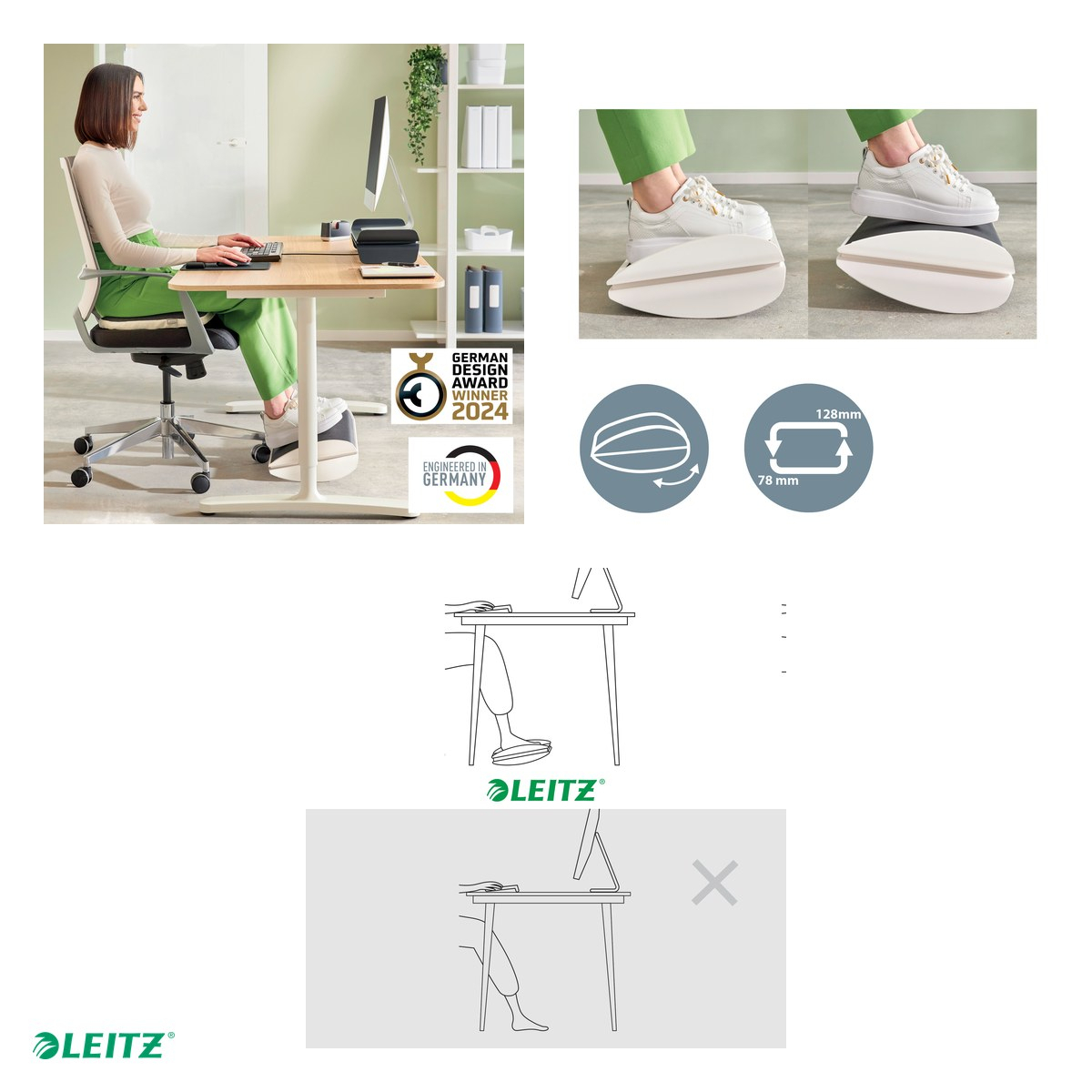 Suport ergonomic pentru picioare Leitz Ergo, reglabil, cu balansare, 2 inaltimi, 508 x 135 x 300 mm, alb cu gri [4]