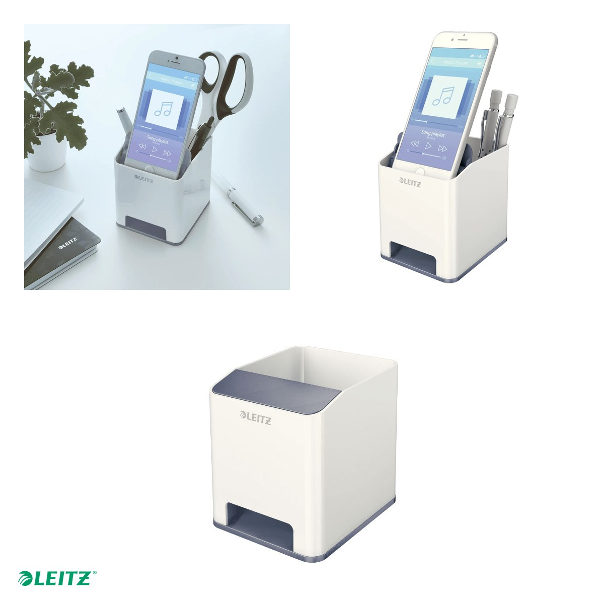 Suport instrumente de scris Leitz WOW cu amplificare sunet, culori duale, alb [4]