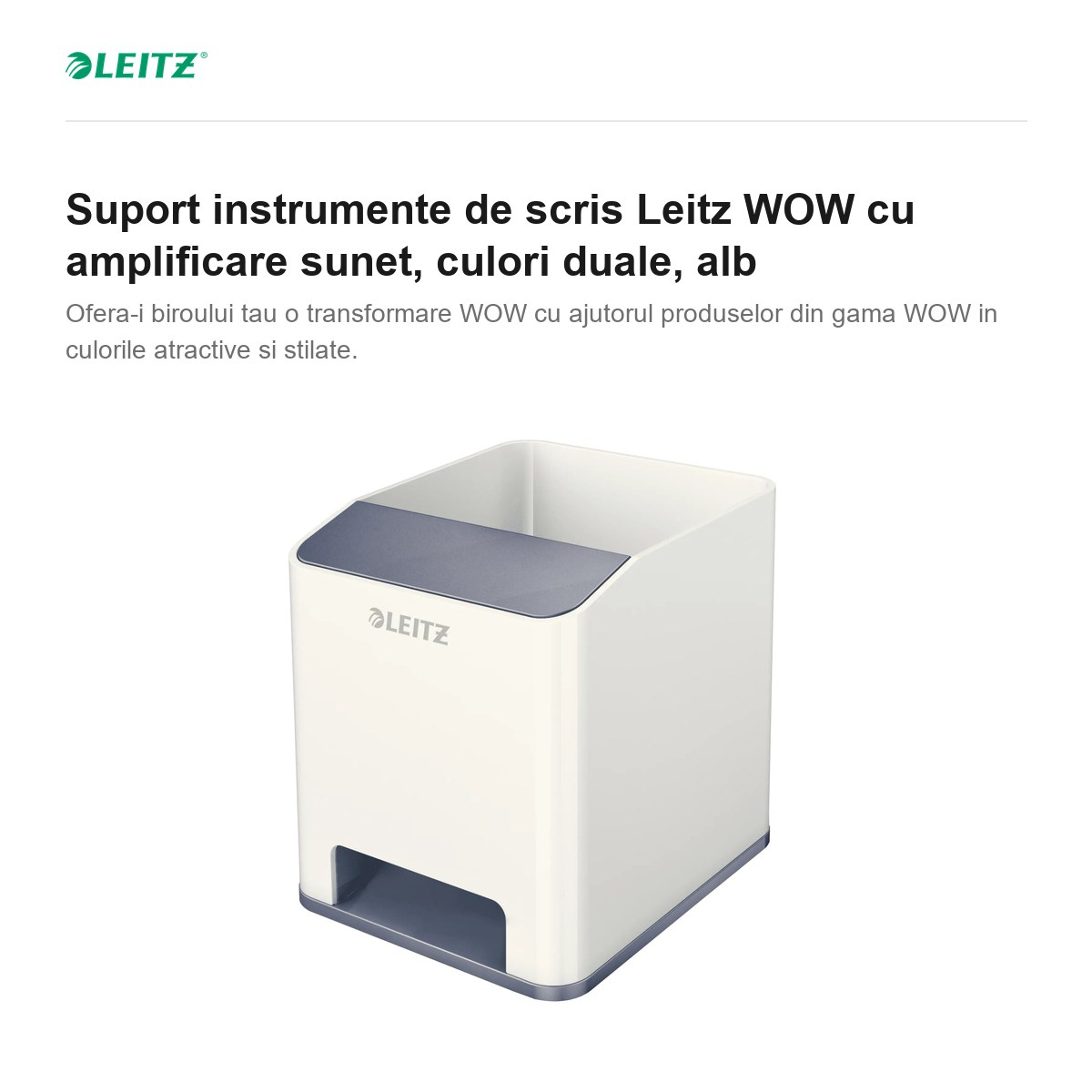 Suport instrumente de scris Leitz WOW cu amplificare sunet, culori duale, alb [2]