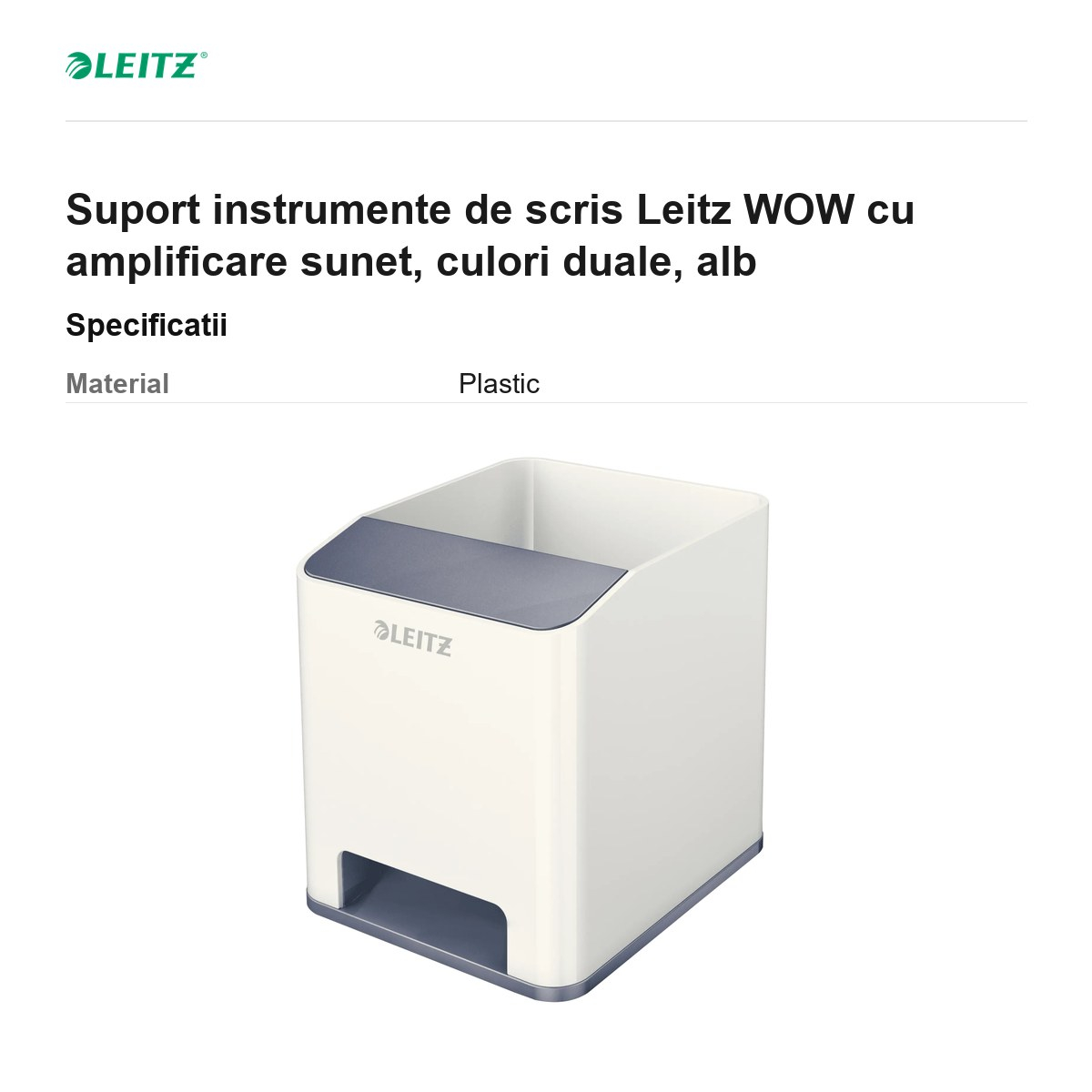 Suport instrumente de scris Leitz WOW cu amplificare sunet, culori duale, alb [3]