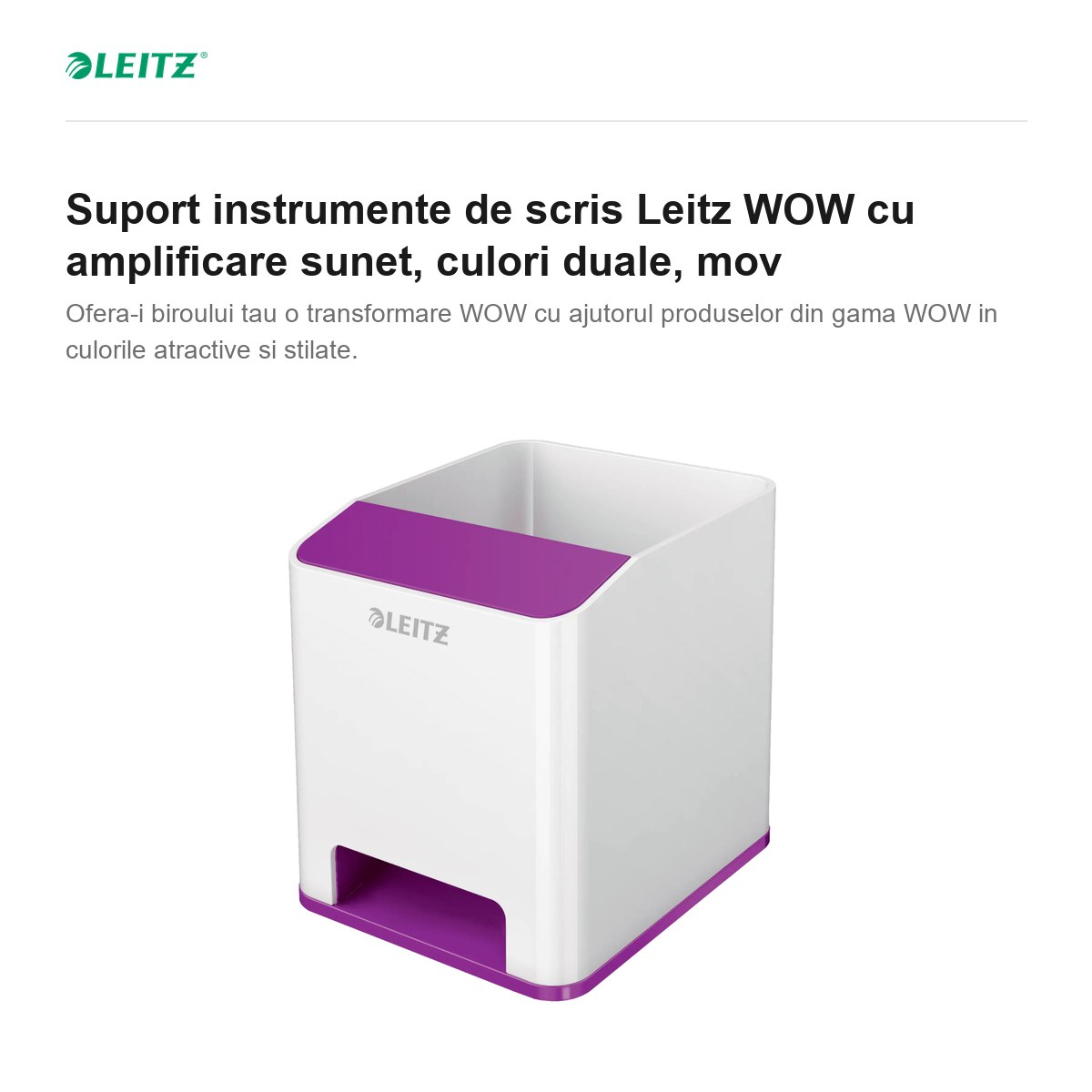 Suport instrumente de scris Leitz WOW cu amplificare sunet, culori duale, mov [2]