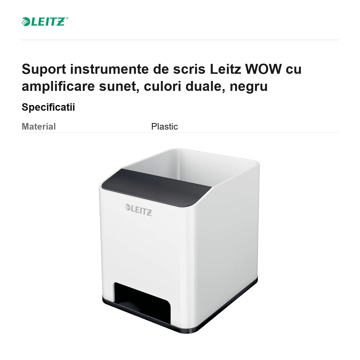 Suport instrumente de scris Leitz WOW cu amplificare sunet, culori duale, negru [3]