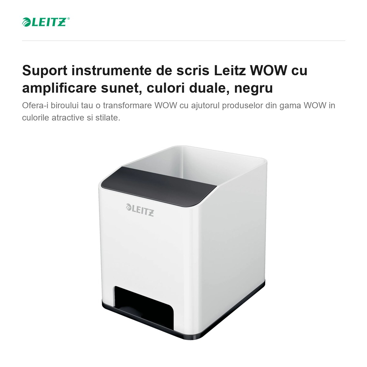 Suport instrumente de scris Leitz WOW cu amplificare sunet, culori duale, negru [2]