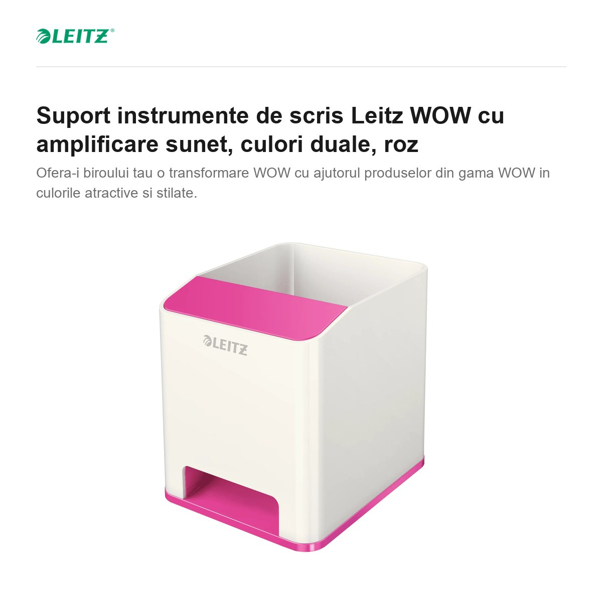 Suport instrumente de scris Leitz WOW cu amplificare sunet, culori duale, roz [2]