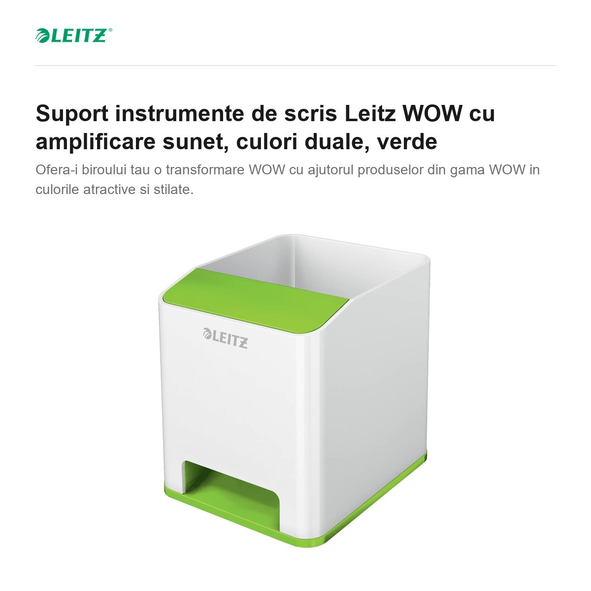 Suport instrumente de scris Leitz WOW cu amplificare sunet, culori duale, verde [2]