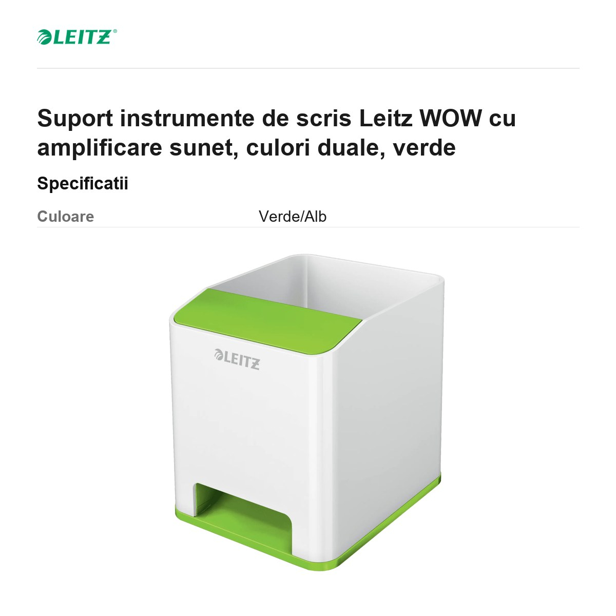 Suport instrumente de scris Leitz WOW cu amplificare sunet, culori duale, verde [3]