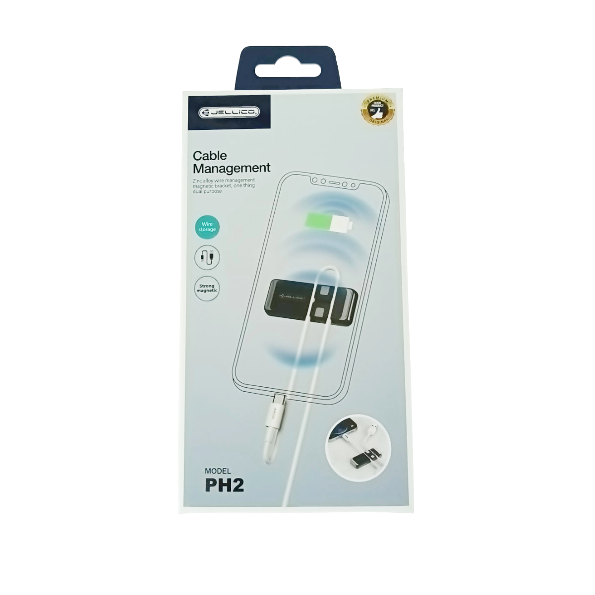 Suport magnetic universal cu management cablu pentru telefon mobil, Jellico PH2, cu adeziv, argintiu cu negru [5]