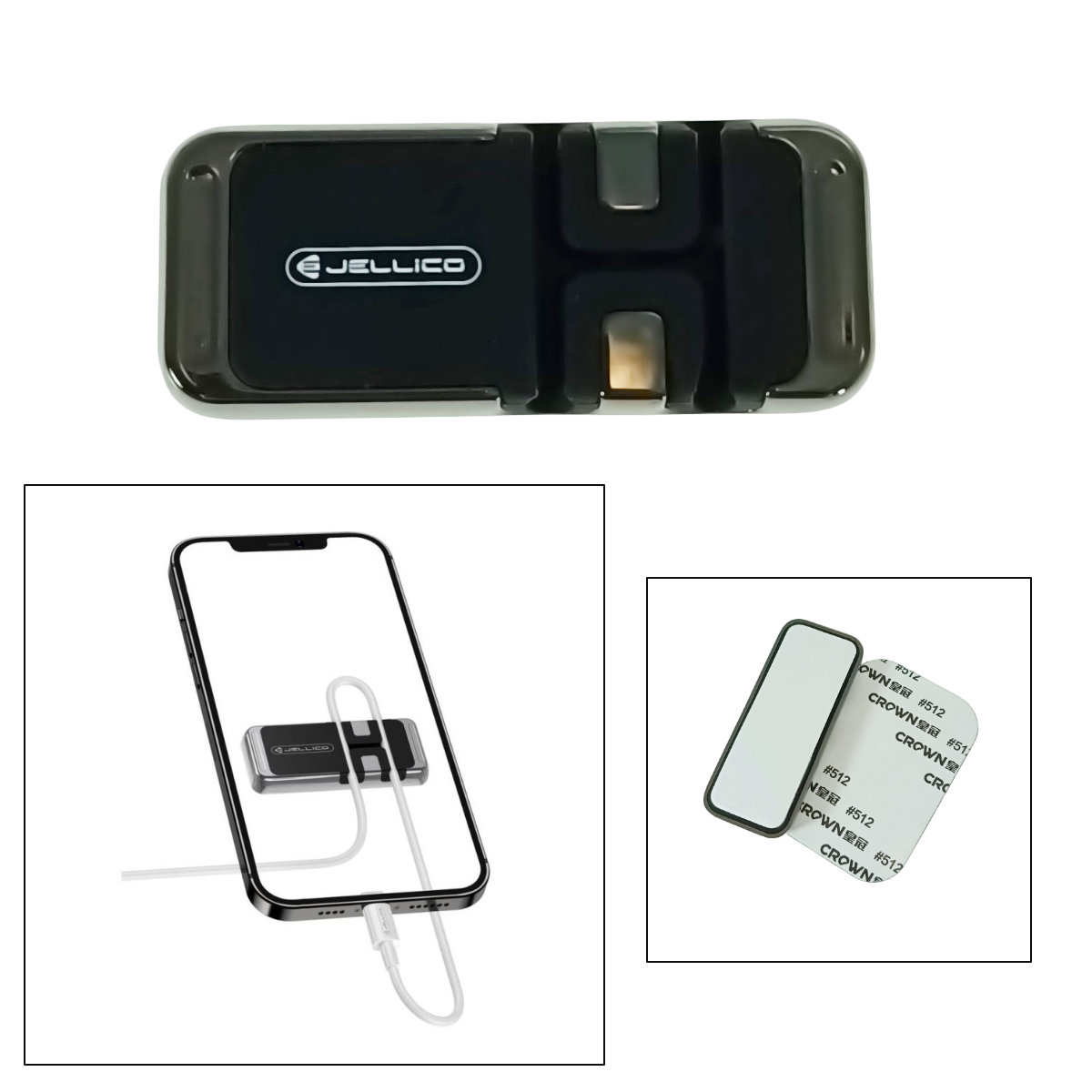 Suport magnetic universal cu management cablu pentru telefon mobil, Jellico PH2, cu adeziv, argintiu cu negru [2]