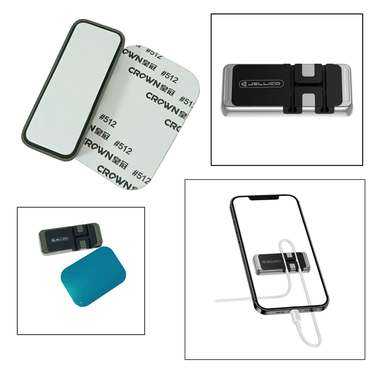 Suport magnetic universal cu management cablu pentru telefon mobil, Jellico PH2, cu adeziv, argintiu cu negru [4]