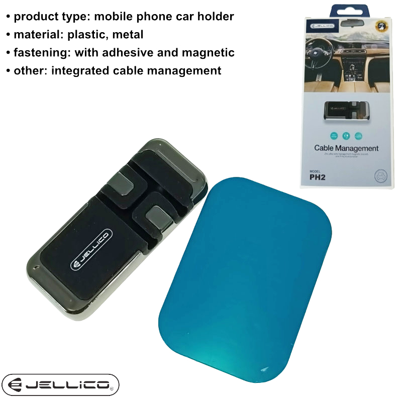 Suport magnetic universal cu management cablu pentru telefon mobil, Jellico PH2, cu adeziv, argintiu cu negru [6]
