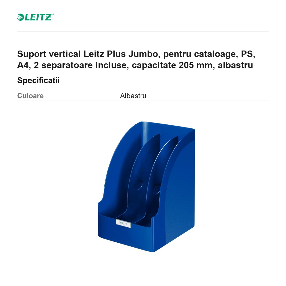 Suport vertical Leitz Plus Jumbo, pentru cataloage, PS, A4, 2 separatoare incluse, capacitate 205 mm, albastru [3]