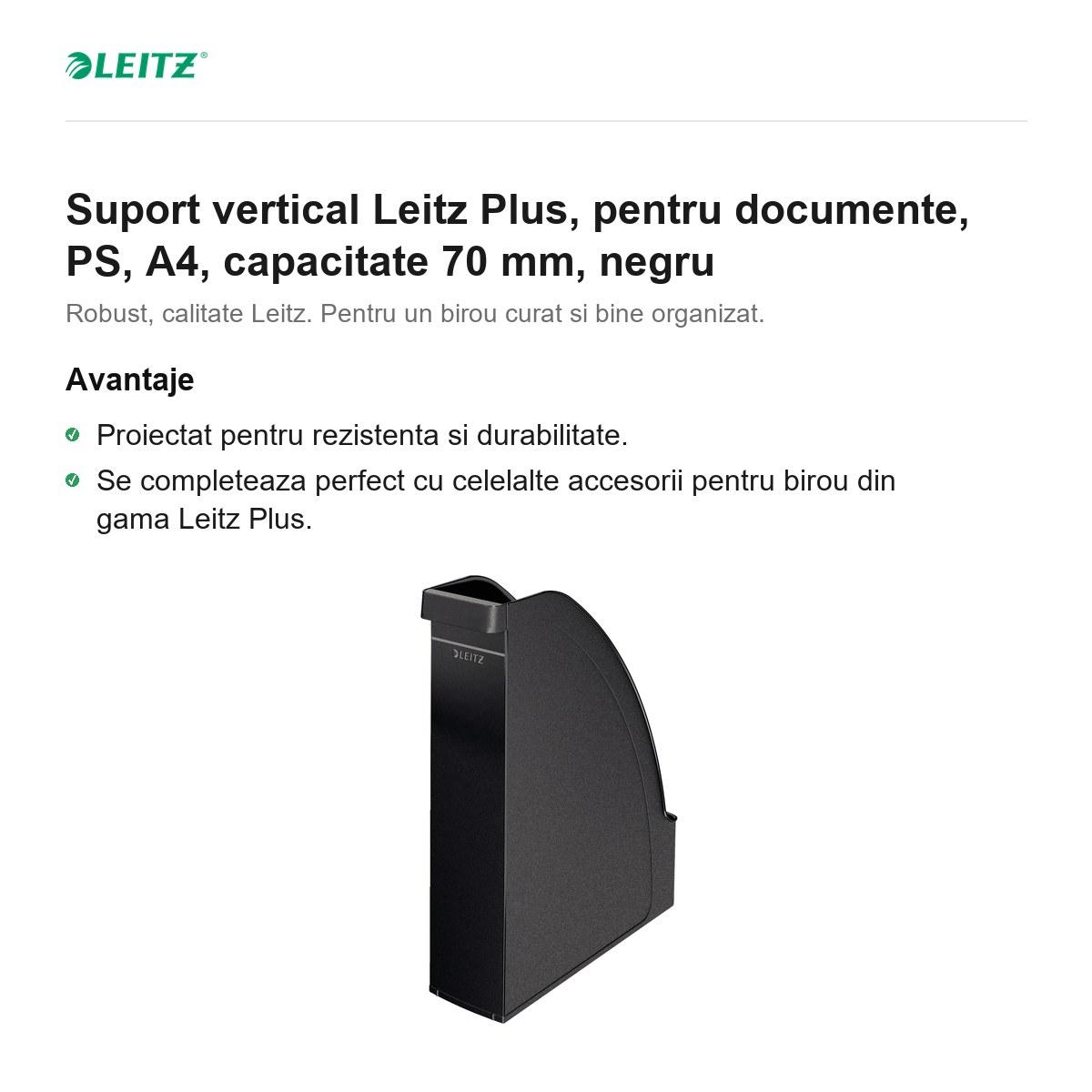 Suport vertical Leitz Plus, pentru documente, PS, A4, capacitate 70 mm, negru [2]