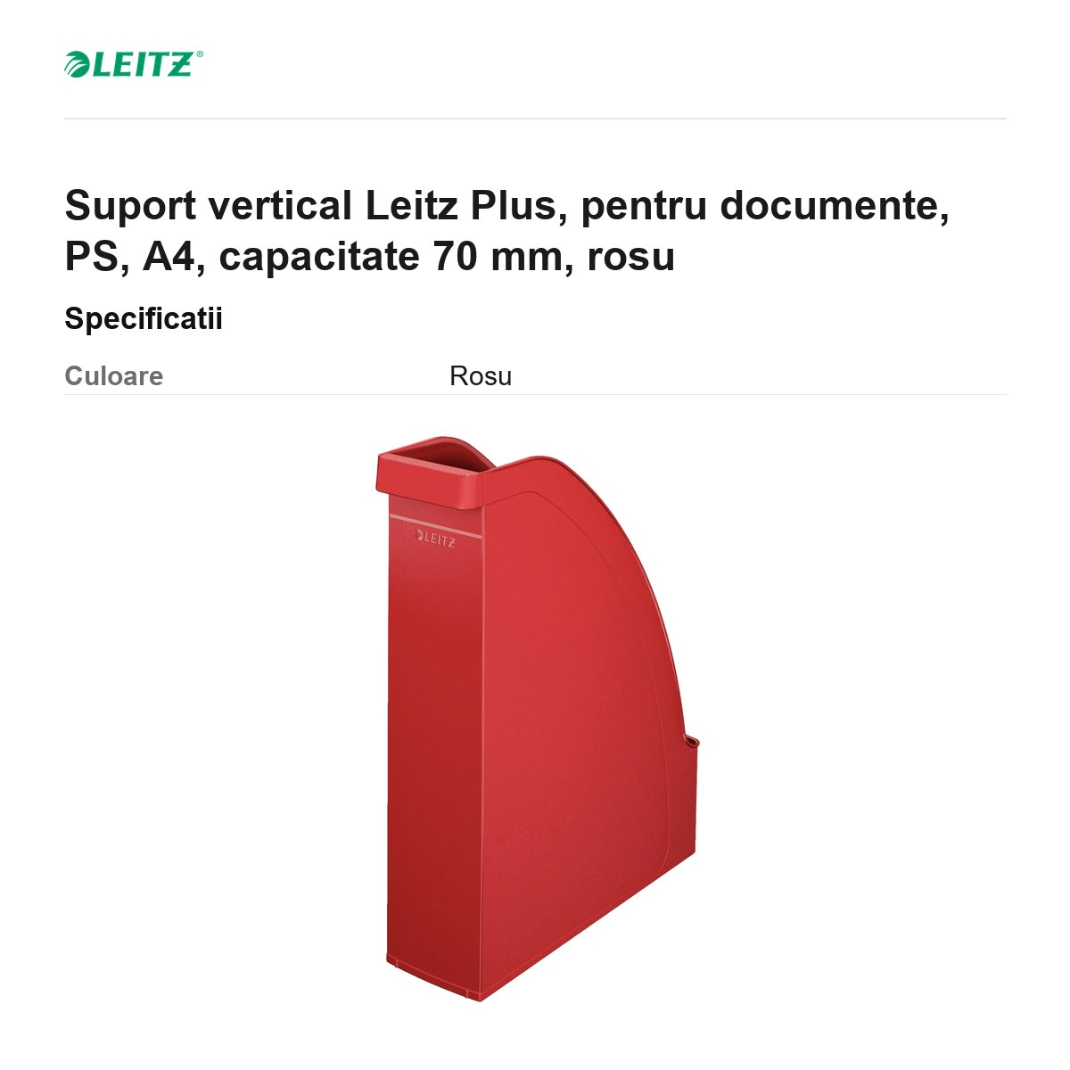Suport vertical Leitz Plus, pentru documente, PS, A4, capacitate 70 mm, rosu [3]