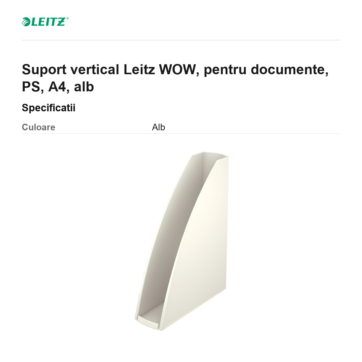 Suport vertical Leitz WOW, pentru documente, PS, A4, alb [3]