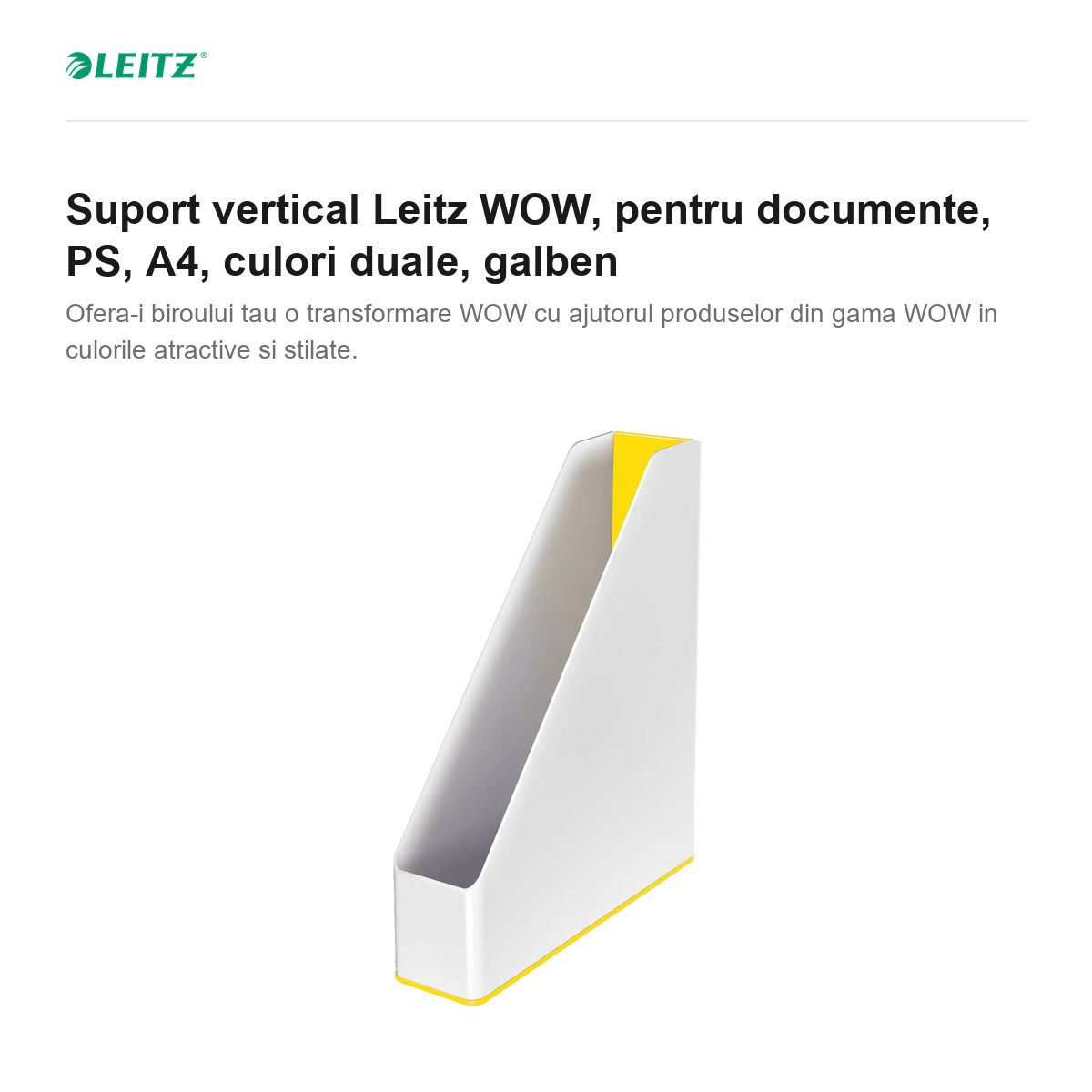 Suport vertical Leitz WOW, pentru documente, PS, A4, culori duale, galben [2]