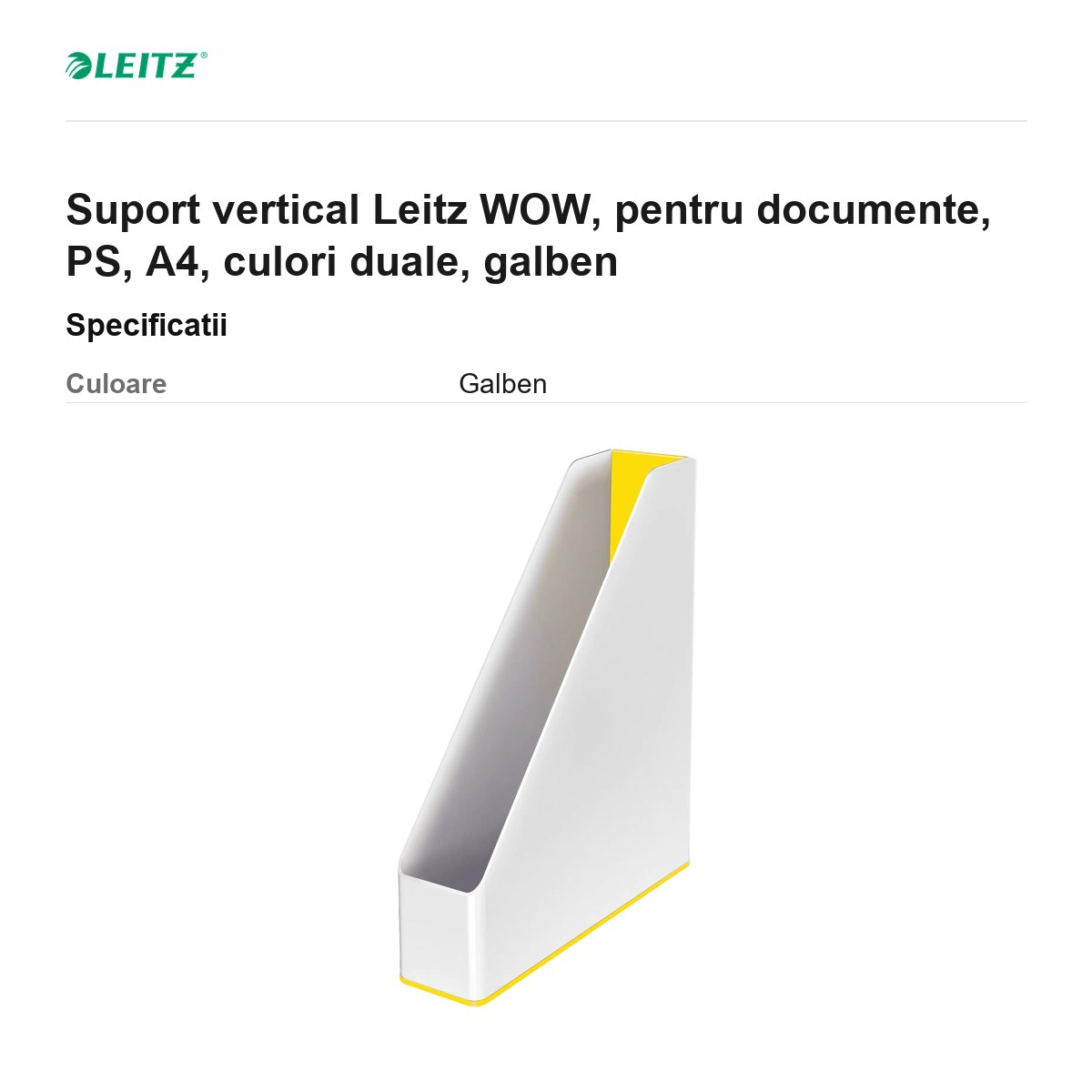 Suport vertical Leitz WOW, pentru documente, PS, A4, culori duale, galben [3]