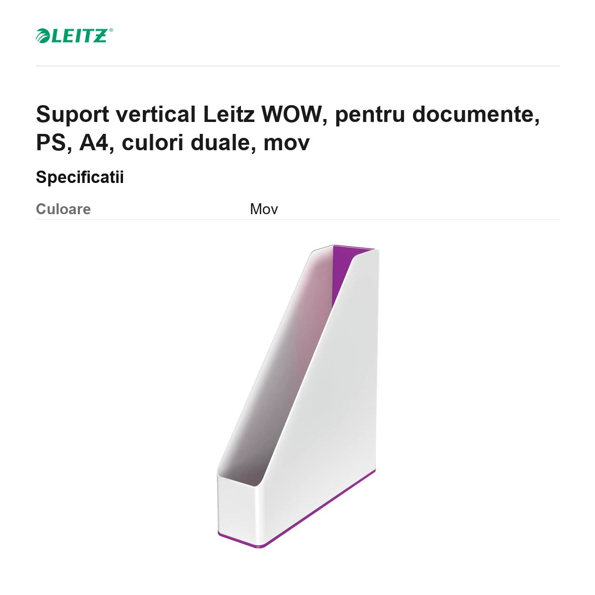 Suport vertical Leitz WOW, pentru documente, PS, A4, culori duale, mov [3]