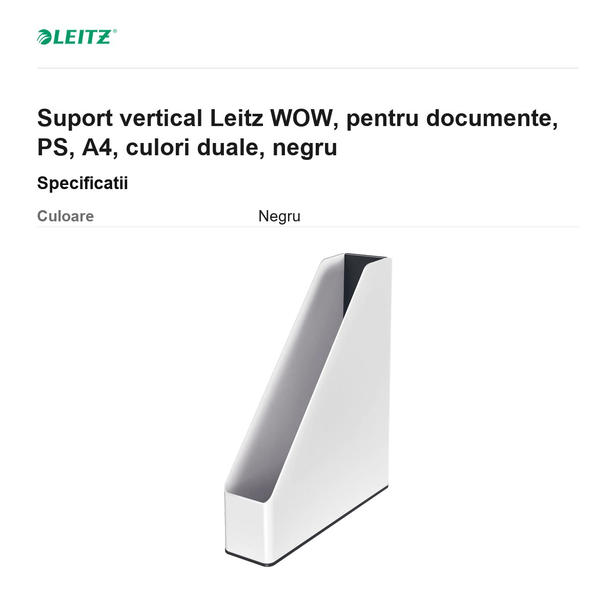 Suport vertical Leitz WOW, pentru documente, PS, A4, culori duale, negru [3]